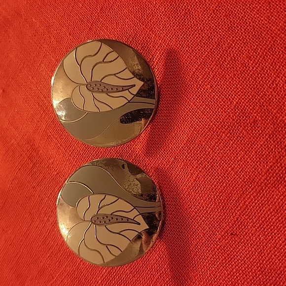 ￼Anthurium Cloisonné Earrings | Vintage Laurel Burch - Picture 1 of 4